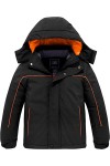 Black Boy's Waterproof Ski Jacket Fleece Winter Outdoor Snow Coat Hooded Raincoats