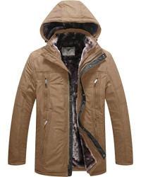 Khaki Men's Warm Thicken Hooded Parka Winter Heavy Sherpa Lined Padded Coat