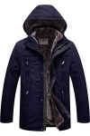 Navy Men's Warm Thicken Hooded Parka Winter Heavy Sherpa Lined Padded Coat