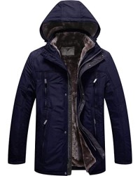 Navy Men's Warm Thicken Hooded Parka Winter Heavy Sherpa Lined Padded Coat