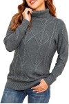 dark Grey Women's Turtleneck Cable Knit Long Sleeve Pullover Sweater