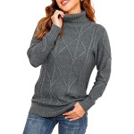 dark Grey Women's Turtleneck Cable Knit Long Sleeve Pullover Sweater dark Grey Women's Turtleneck Cable Knit Long Sleeve Pullover Sweater
