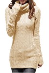 v28 Women Polo Neck Long Slim Fitted Dress Bodycon Turtleneck Cable Knit Sweater