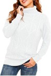 white Women's Turtleneck Cable Knit Long Sleeve Pullover Sweater