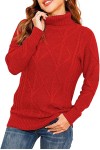 red Women's Turtleneck Cable Knit Long Sleeve Pullover Sweater