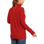 red Women's Turtleneck Cable Knit Long Sleeve Pullover Sweater red Women's Turtleneck Cable Knit Long Sleeve Pullover Sweater