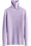 Light Purple Women's Turtleneck Fall Winter Long Sleeve Loose Pure Merino Wool Warm Soft Knitted Pullover Sweater