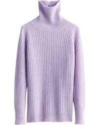 Light Purple Women's Turtleneck Fall Winter Long Sleeve Loose Pure Merino Wool Warm Soft Knitted Pullover Sweater