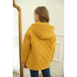 Yellow Girls Button Down Quilted Coat Kids Hooded Puffer Jacket Windbreaker with Pockets