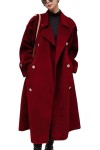 Women's Winter Double Breasted Midi Long Wool Pea Coat Notch Lapel Winter Trench Coat