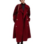 Women's Winter Double Breasted Midi Long Wool Pea Coat Notch Lapel Winter Trench Coat
