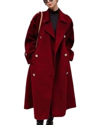 Women's Winter Double Breasted Midi Long Wool Pea Coat Notch Lapel Winter Trench Coat