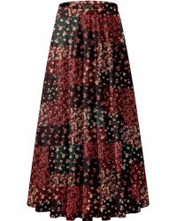 Women's Chiffon Elastic High Waist Pleated A-Line Flared Maxi Skirts