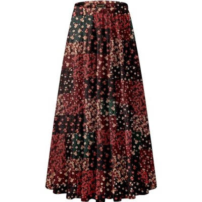 Women's Chiffon Elastic High Waist Pleated A-Line Flared Maxi Skirts