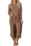 Women's Fall 3 Piece Outfits Casual Long Sleeve Long Cardigan Sleeveless Crop Top Drawstring Pants Lounge Sets