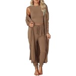 Women's Fall 3 Piece Outfits Casual Long Sleeve Long Cardigan Sleeveless Crop Top Drawstring Pants Lounge Sets Women's Fall 3 Piece Outfits Casual Long Sleeve Long Cardigan Sleeveless Crop Top Drawstring Pants Lounge Sets