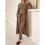 Women's Fall 3 Piece Outfits Casual Long Sleeve Long Cardigan Sleeveless Crop Top Drawstring Pants Lounge Sets Women's Fall 3 Piece Outfits Casual Long Sleeve Long Cardigan Sleeveless Crop Top Drawstring Pants Lounge Sets