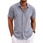 Dark Blue Grey Men's Linen Shirts Short