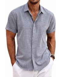 Dark Blue Grey Men's Linen Shirts Short