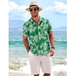Celadon Green- Palm Leaf Men's Linen Shirts Short