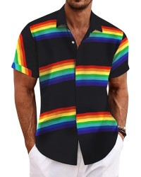  Rainbow Dark Blue Grey Men's Linen Shirts Short