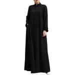 Womens Abaya Muslim Long Sleeve Front Zipper Dress Prayer Islamic Clothes with Pockets