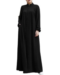 Womens Abaya Muslim Long Sleeve Front Zipper Dress Prayer Islamic Clothes with Pockets
